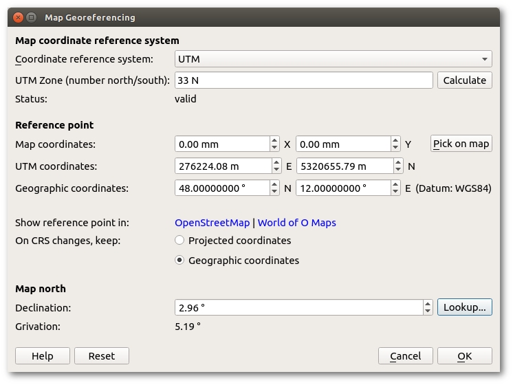 Georeferencing dialog